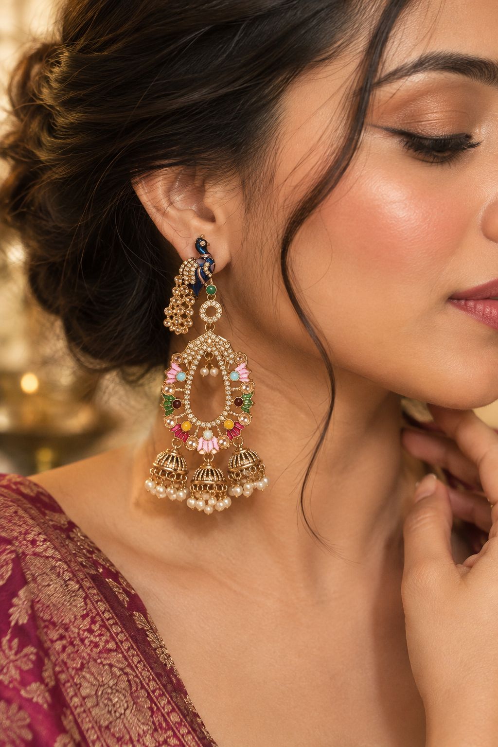 Royal Peacock Multicolour Jhumka Earrings