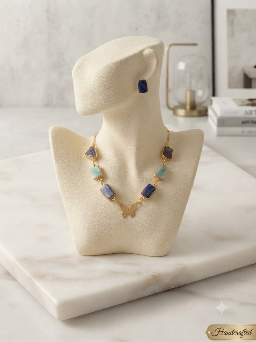 Elegant Stone & Brass Necklace
