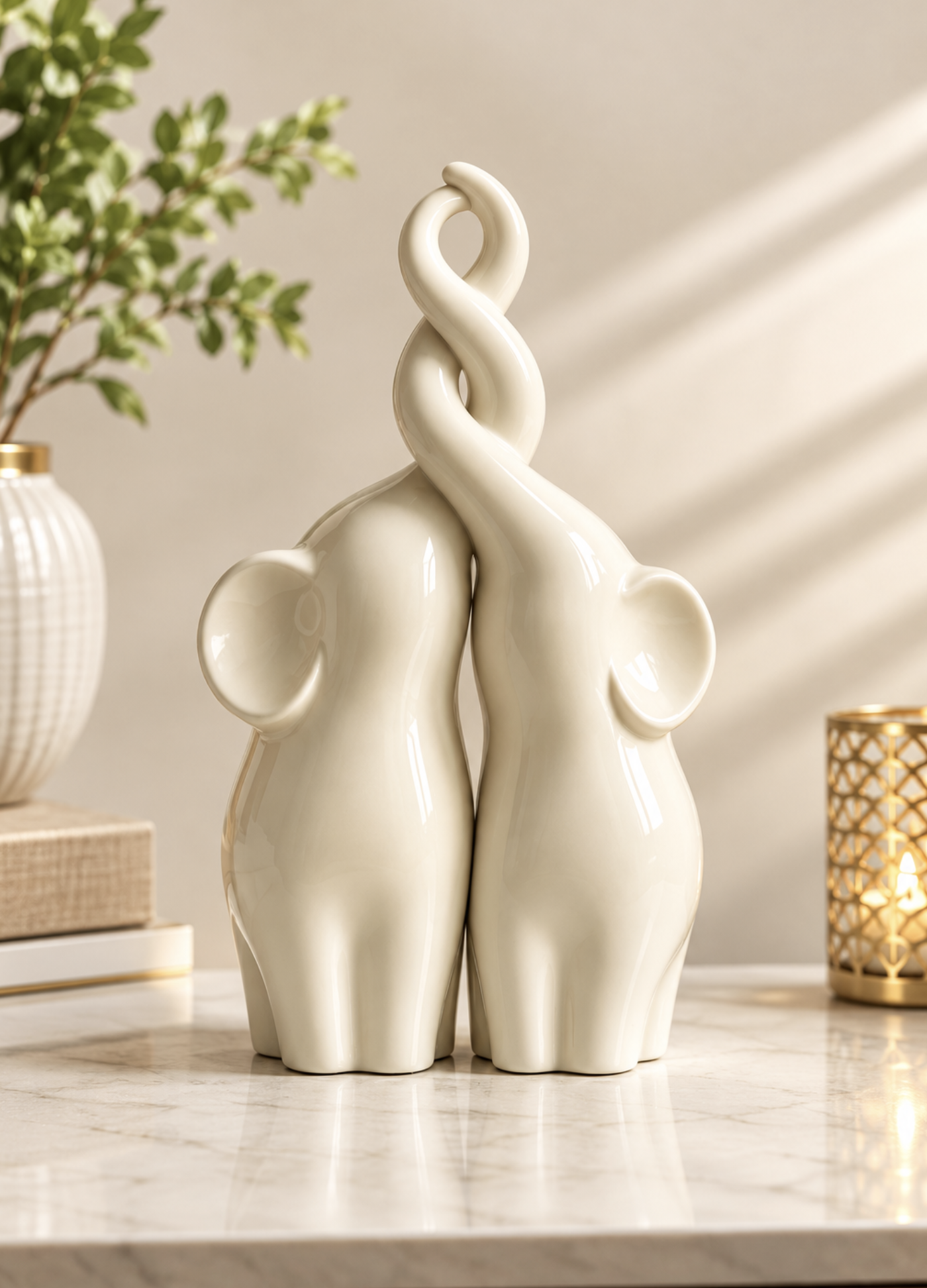 Intertwined Love Elephant Sculpture – Elegant Home Decor Showpiece