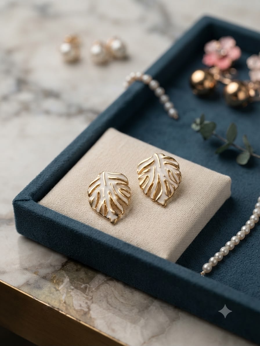 Golden Monstera Leaf Earrings