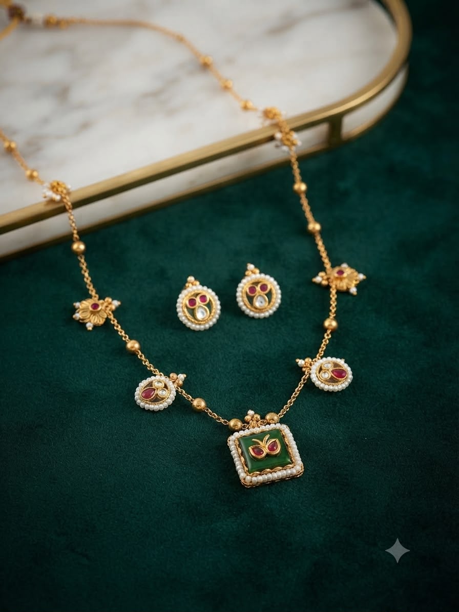 Elegant Kundan & Pearl Necklace Set