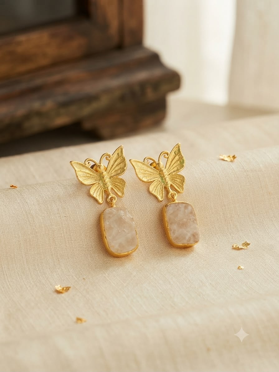 Golden Butterfly Natural Stone Earrings