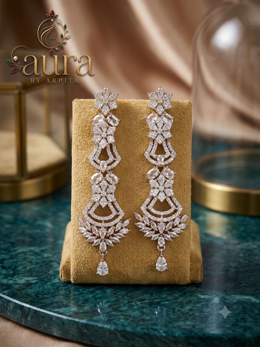Radiant Floral Cascade CZ Long Earrings
